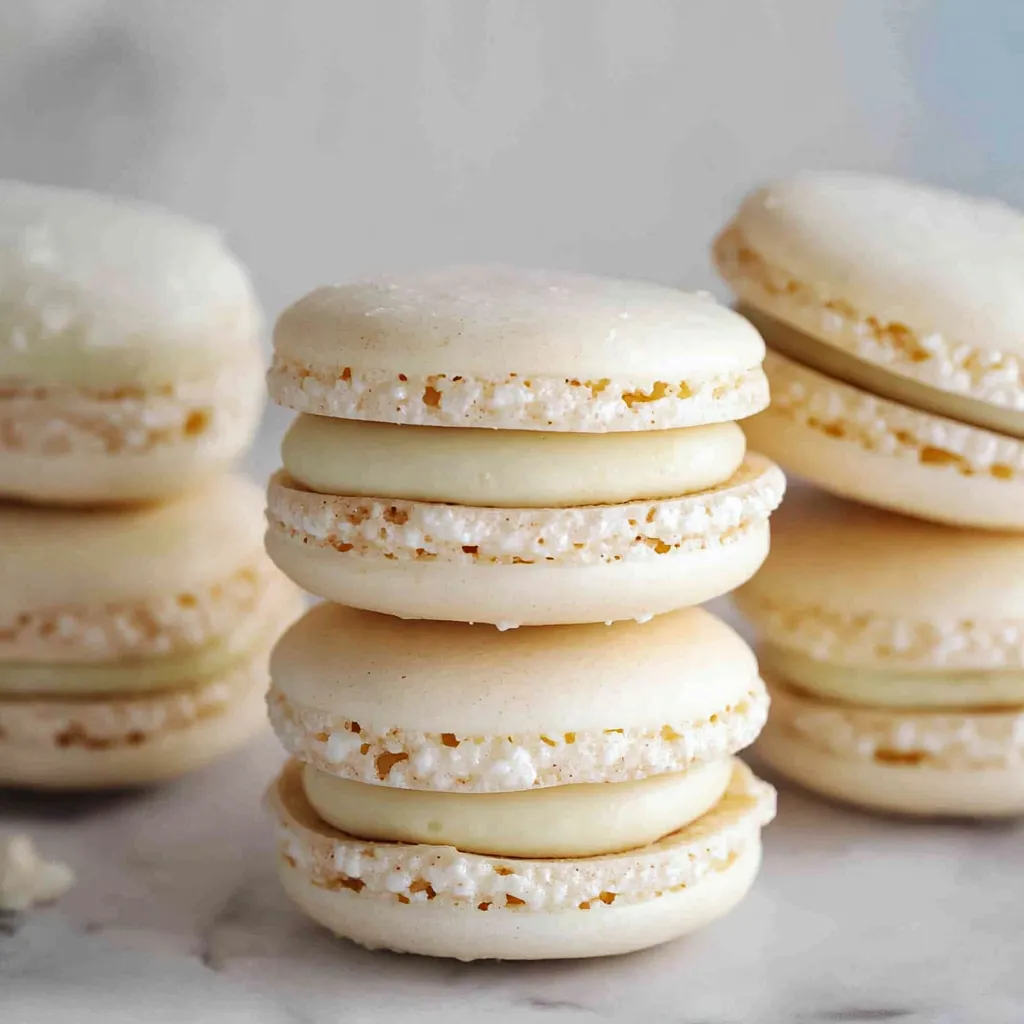 Stack of white macaroons.