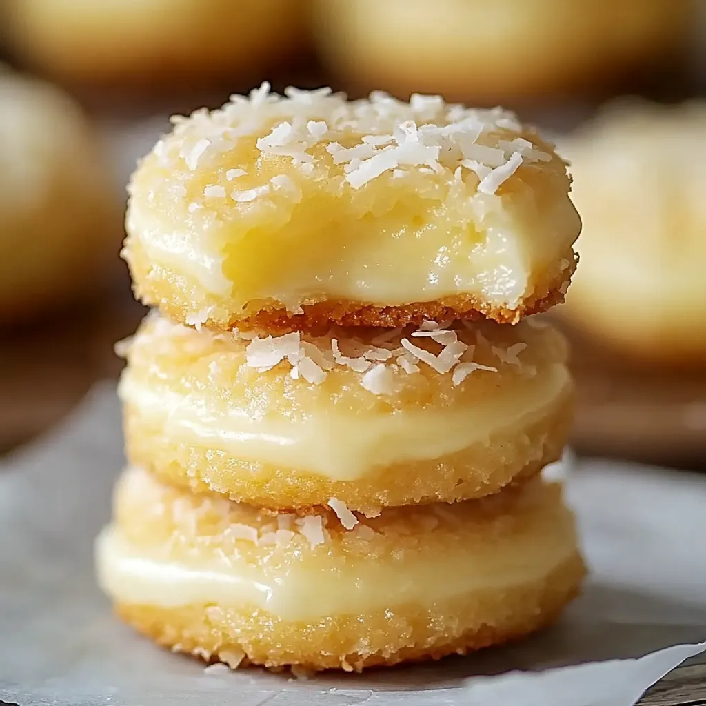 A stack of three donuts with powdered sugar.