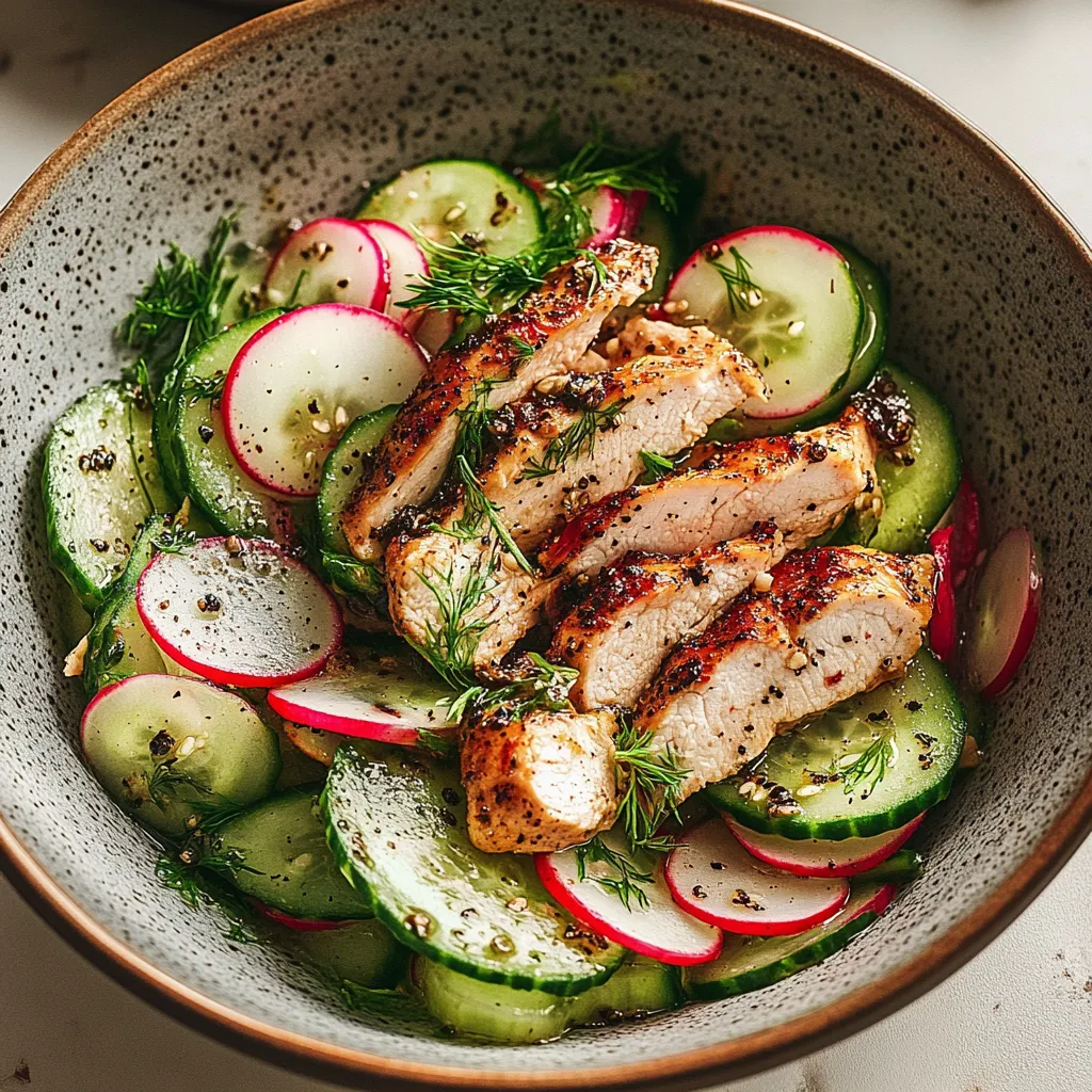 A bowl of food with chicken and vegetables.