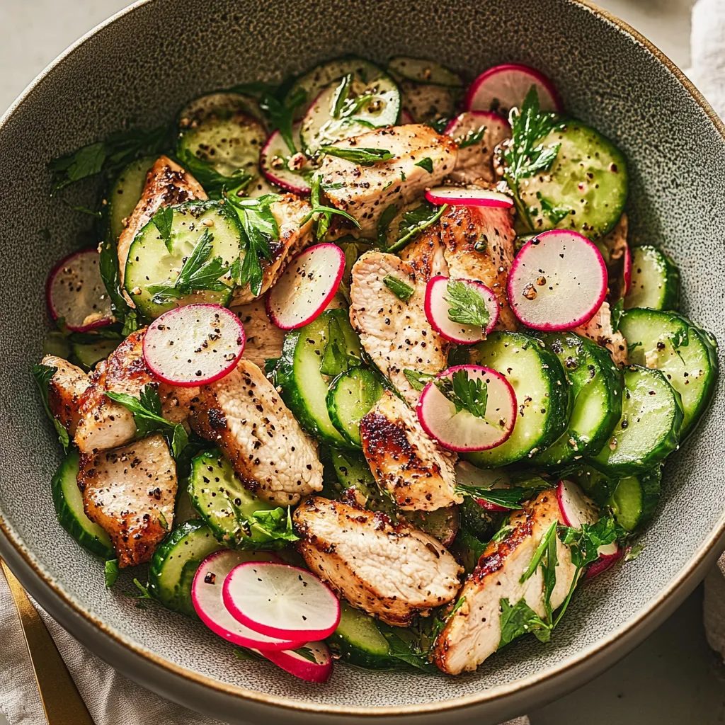 A bowl of chicken and vegetables.