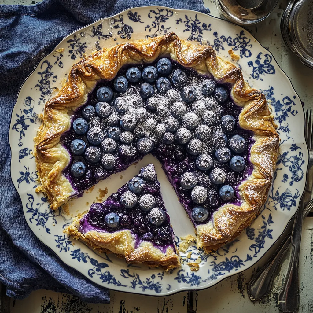 A slice of pie with blueberries on a plate.