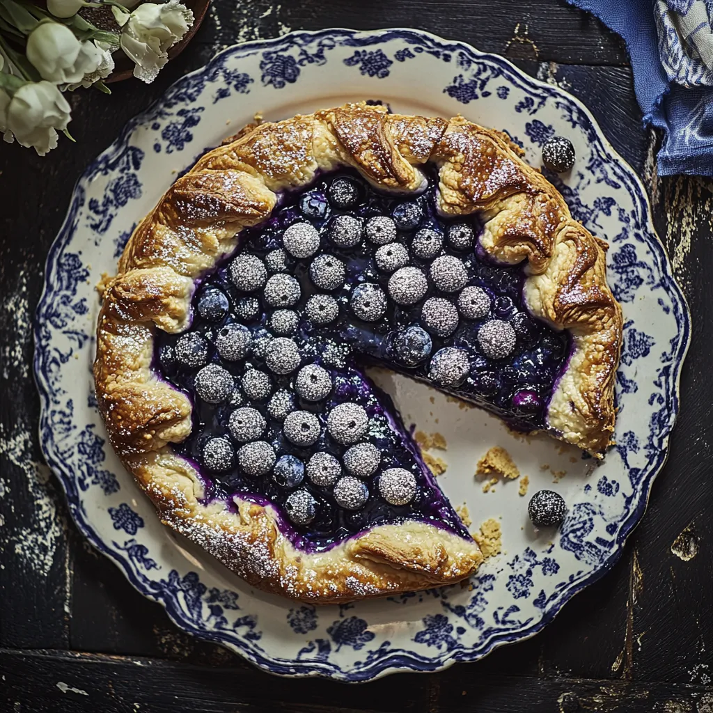 A slice of blueberry pie on a plate.