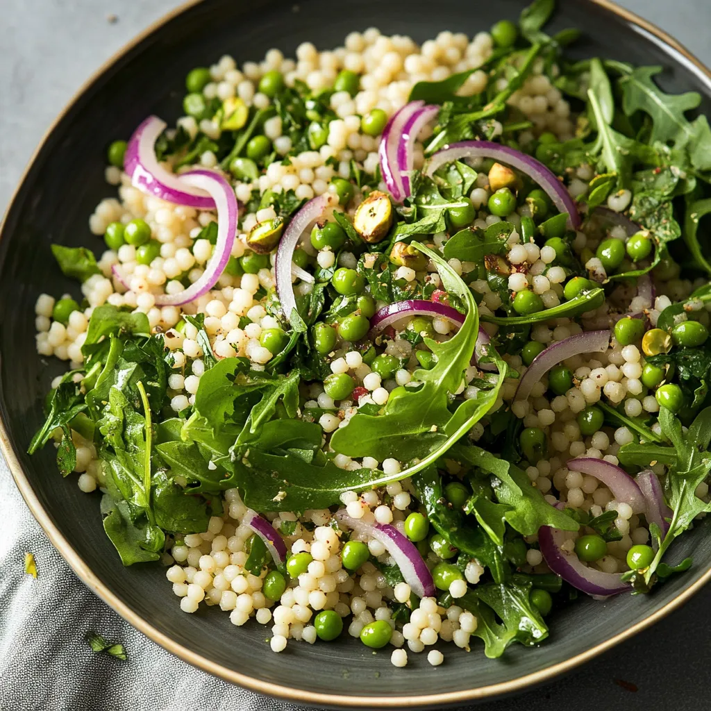 A bowl of food with peas, onions and greens.