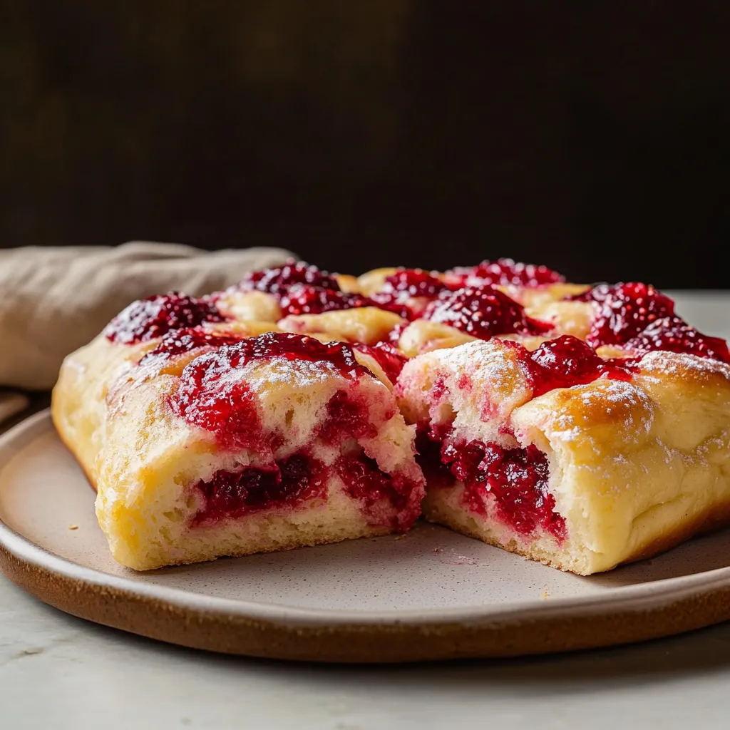 A slice of cake with berries on top.