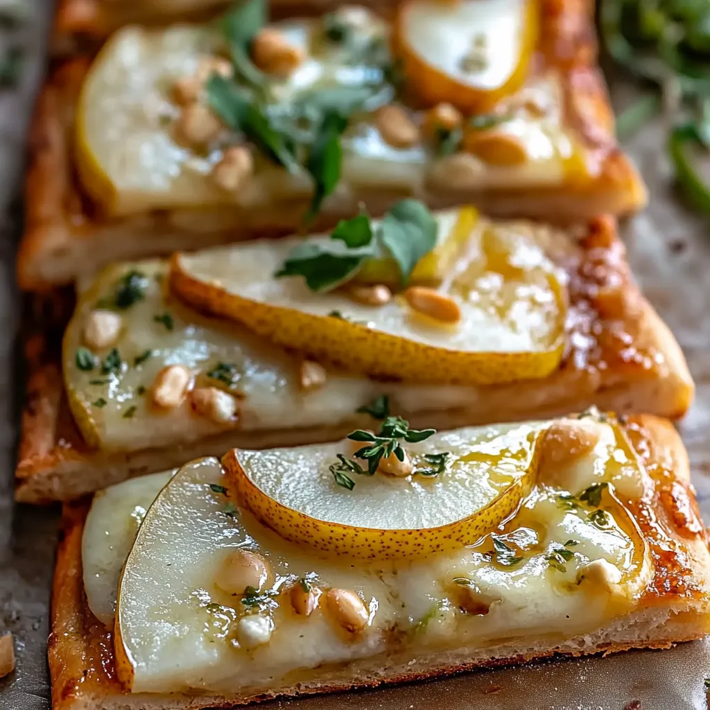 Slices of pizza with apples and nuts on top.