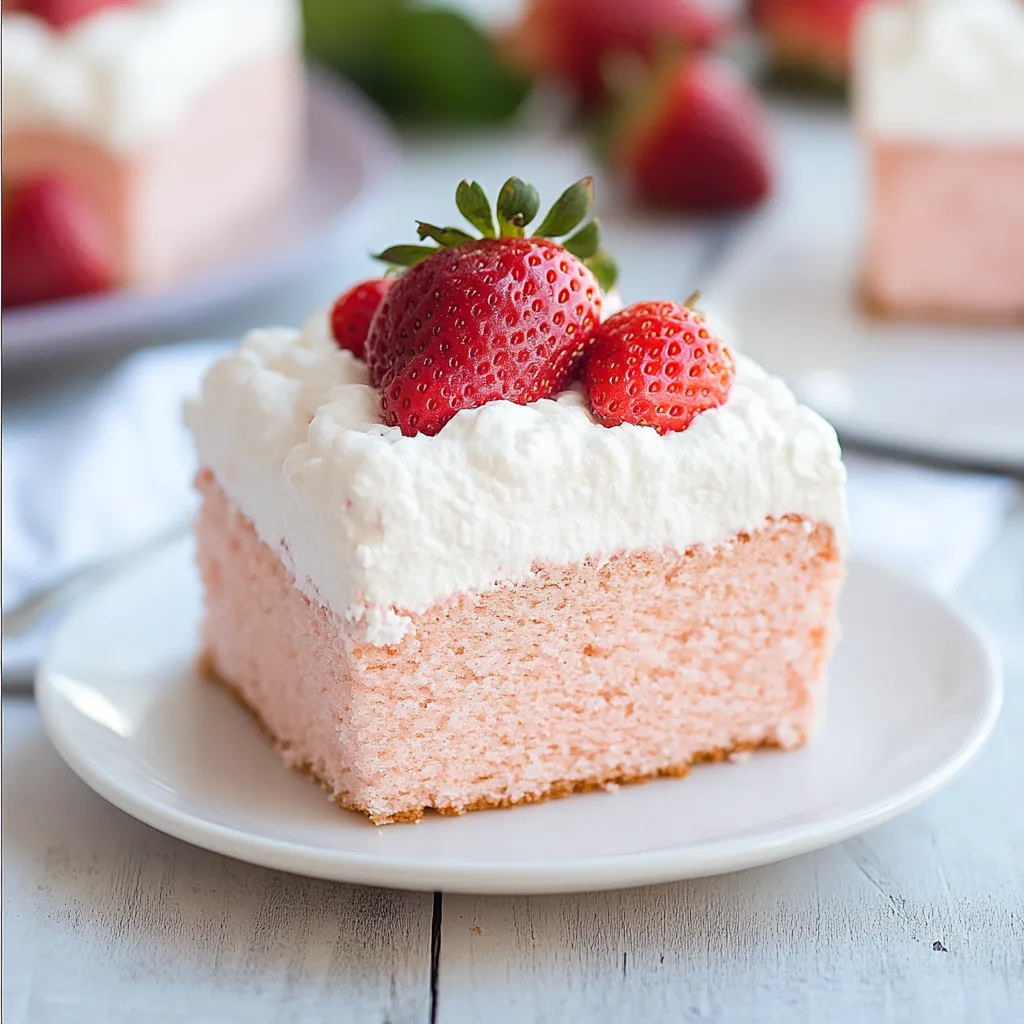 A slice of cake with strawberries on top.
