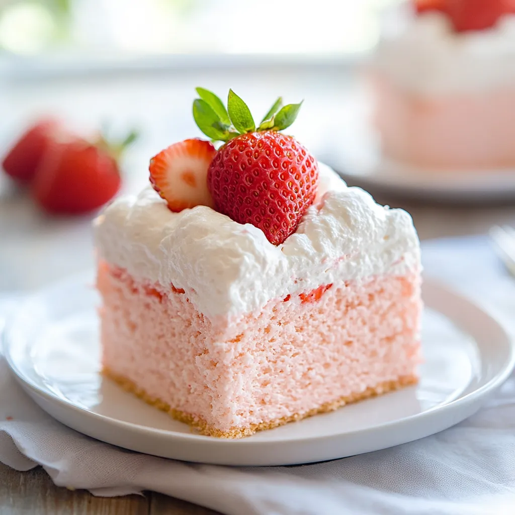 A slice of cake with strawberries on top.