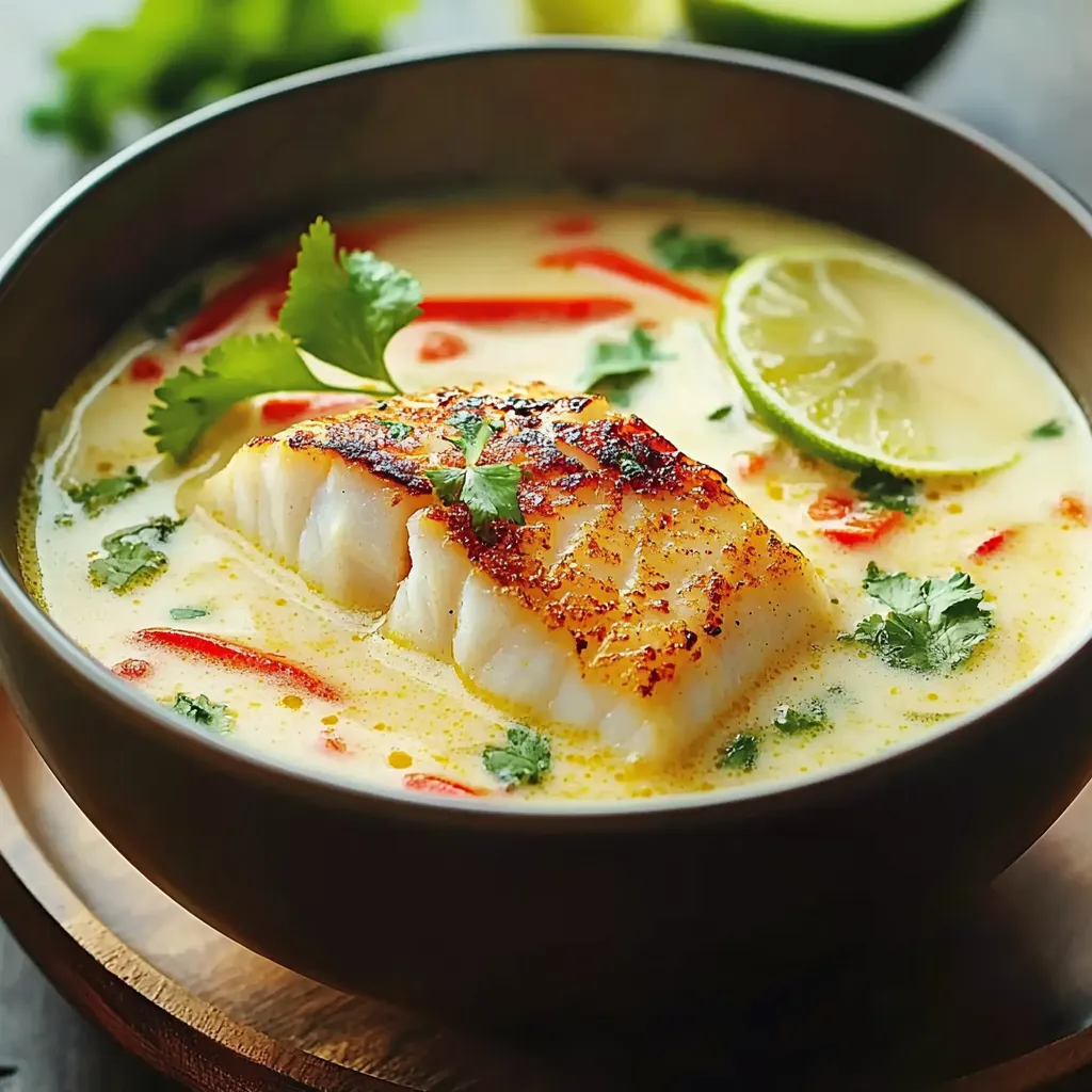A bowl of soup with fish and lime.
