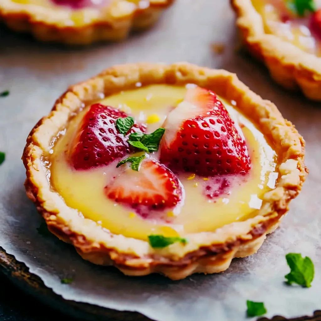 A pastry with strawberries and mint.
