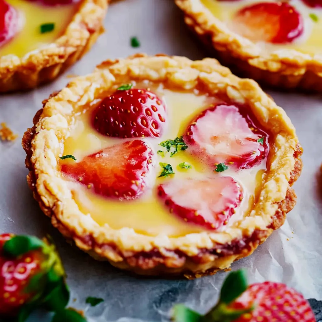 A pastry with strawberries and cream.