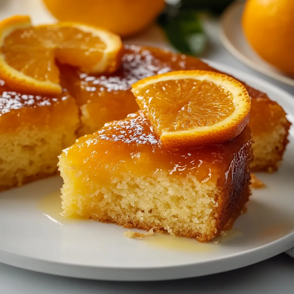 A slice of cake with orange slices on top.