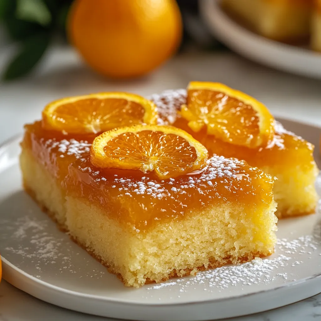 A slice of cake with orange slices on top.
