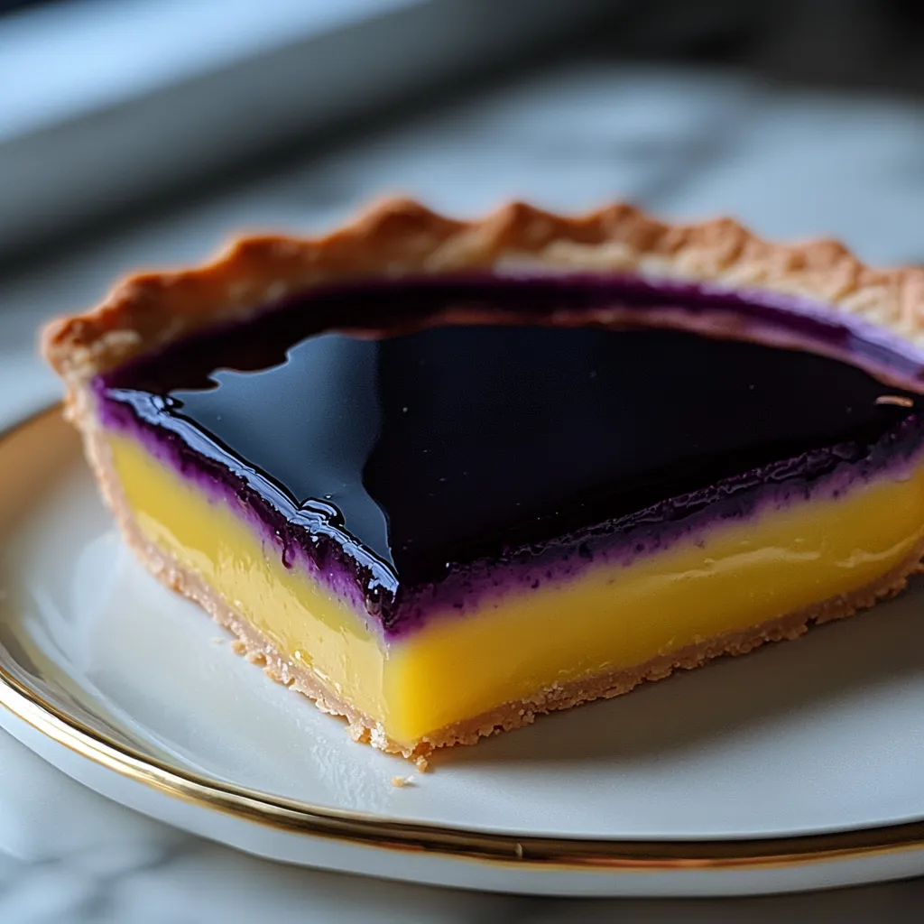 A slice of pie with a purple filling.