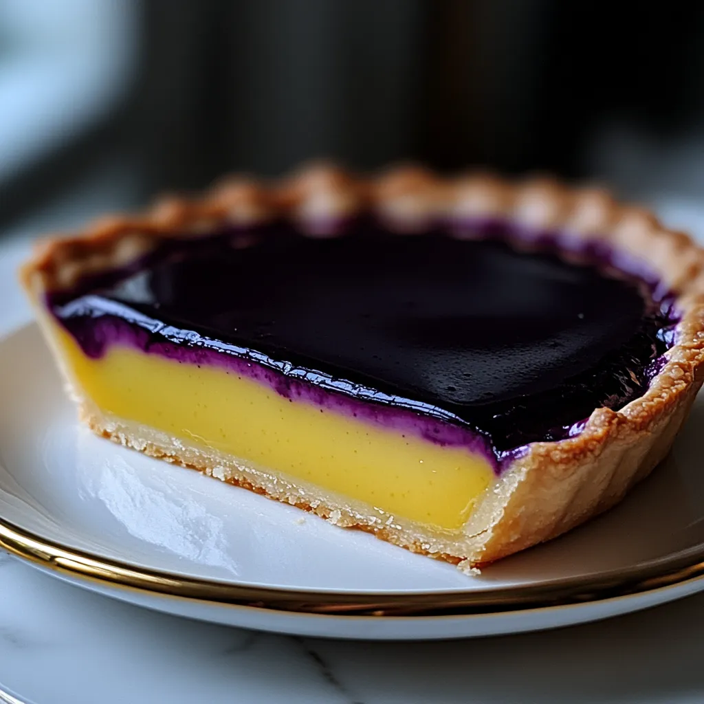 A slice of pie with a purple filling.