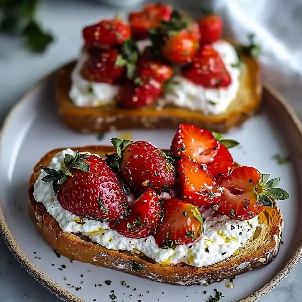 Two slices of bread with strawberries and whipped cream.