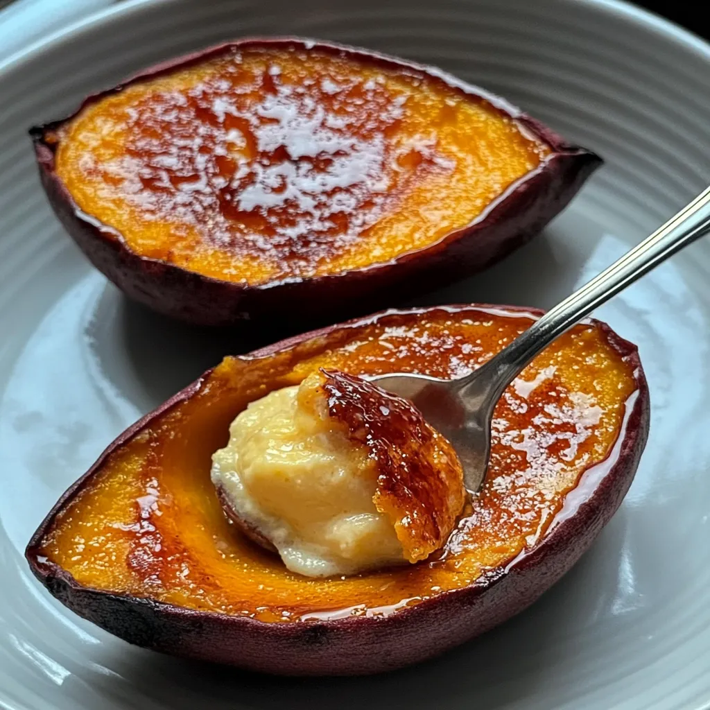 A slice of fruit with a spoon in it.