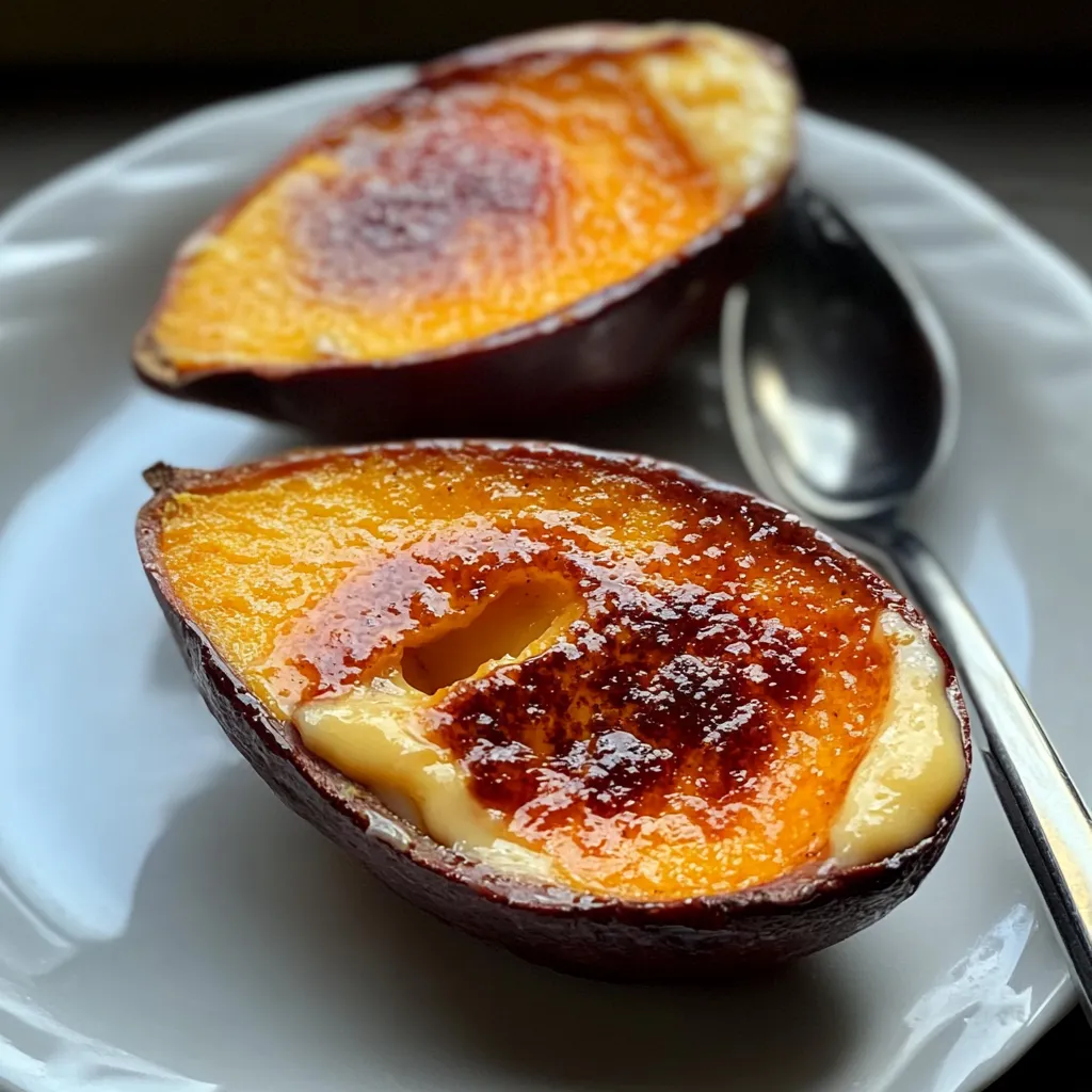 Two halves of a peach on a plate.