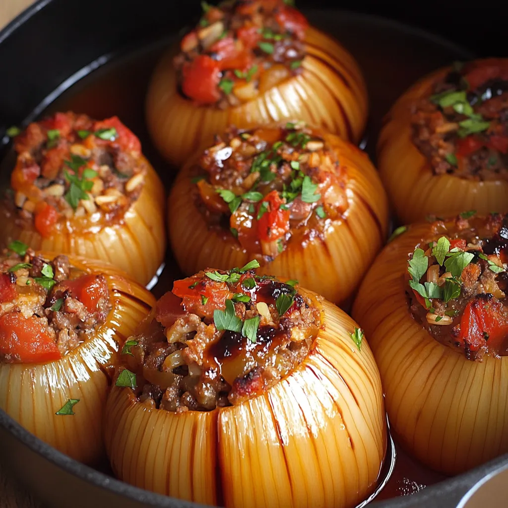 A bowl of food with tomatoes and onions.