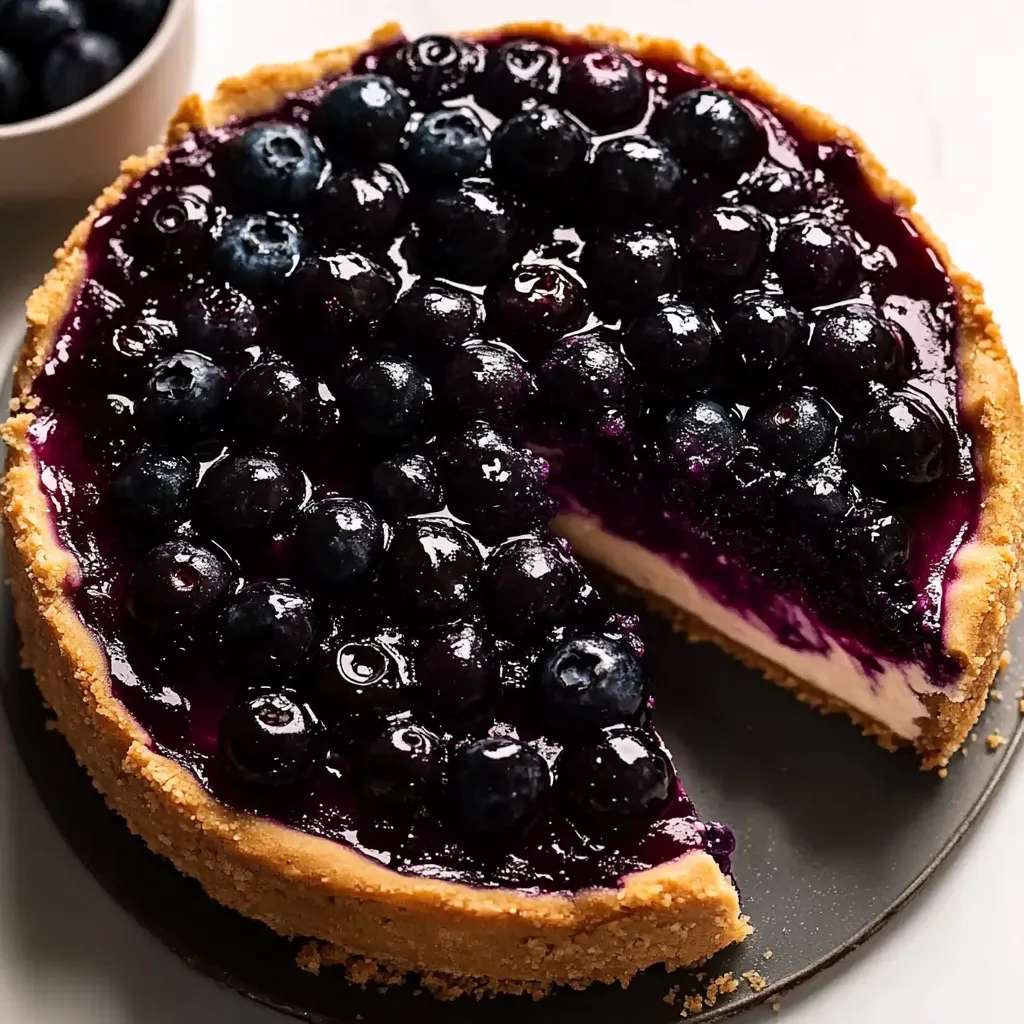 A slice of blueberry cheesecake.
