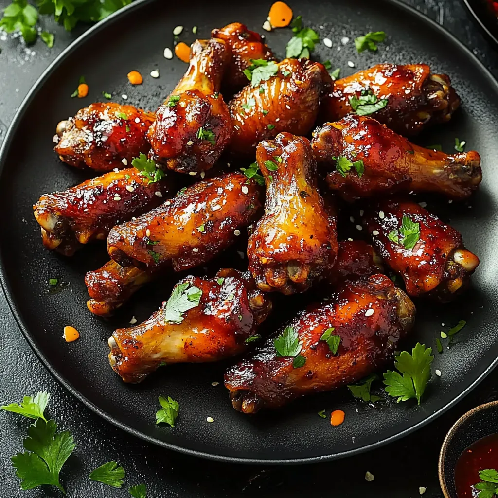 A plate of barbecue chicken wings.