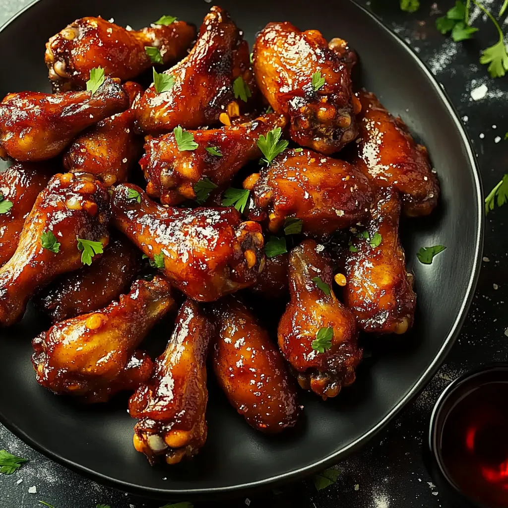 A plate of chicken wings with sauce.