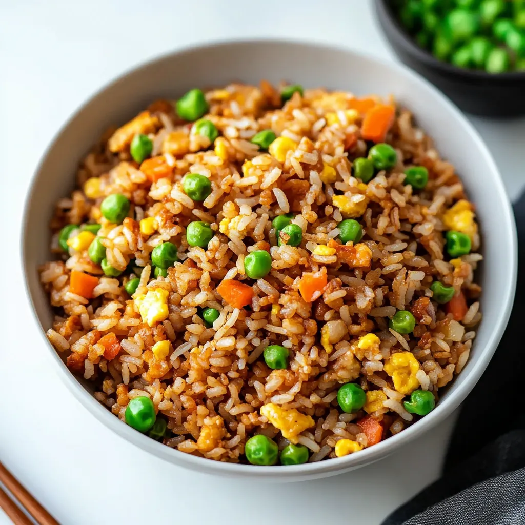 A bowl of rice with peas and carrots.