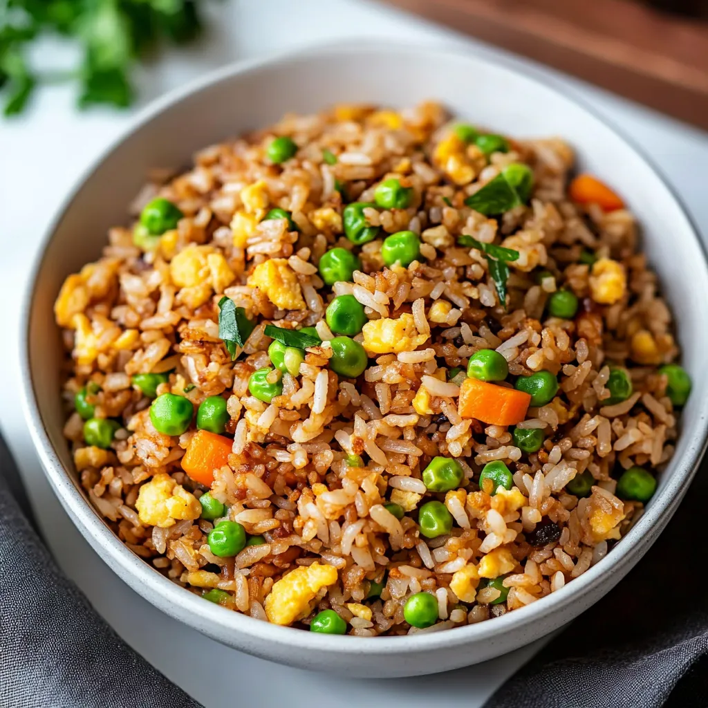 A bowl of rice with peas and carrots.