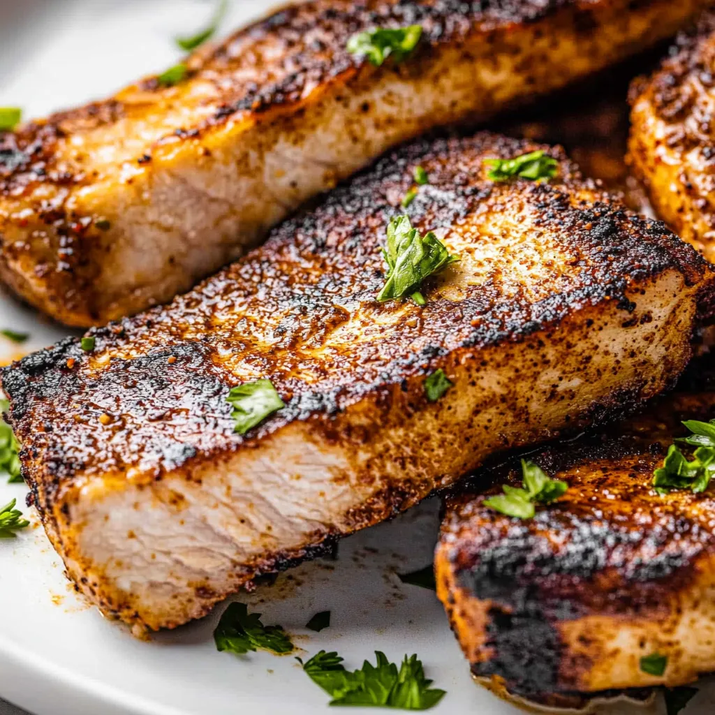 A plate of grilled meat with herbs.