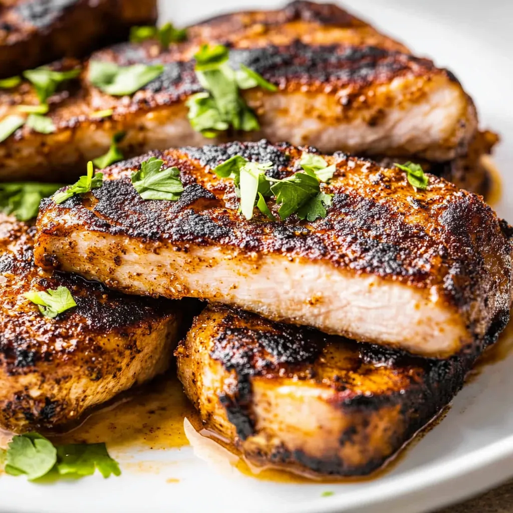A plate of grilled meat with herbs on top.