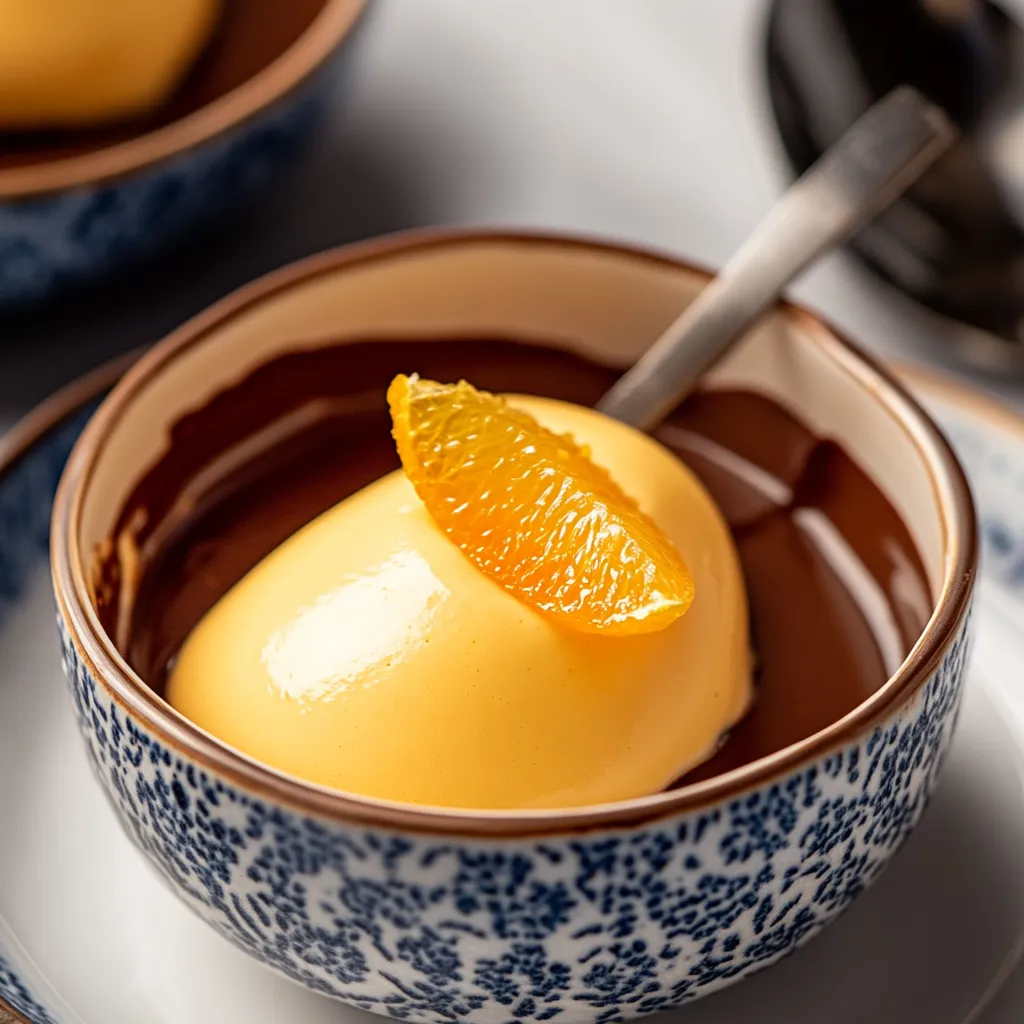 A bowl of dessert with a slice of orange on top.