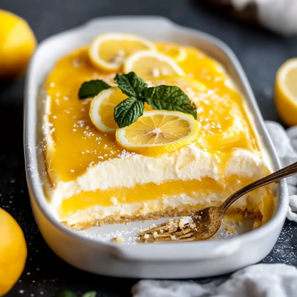 A slice of lemon cake with lemon slices on top.