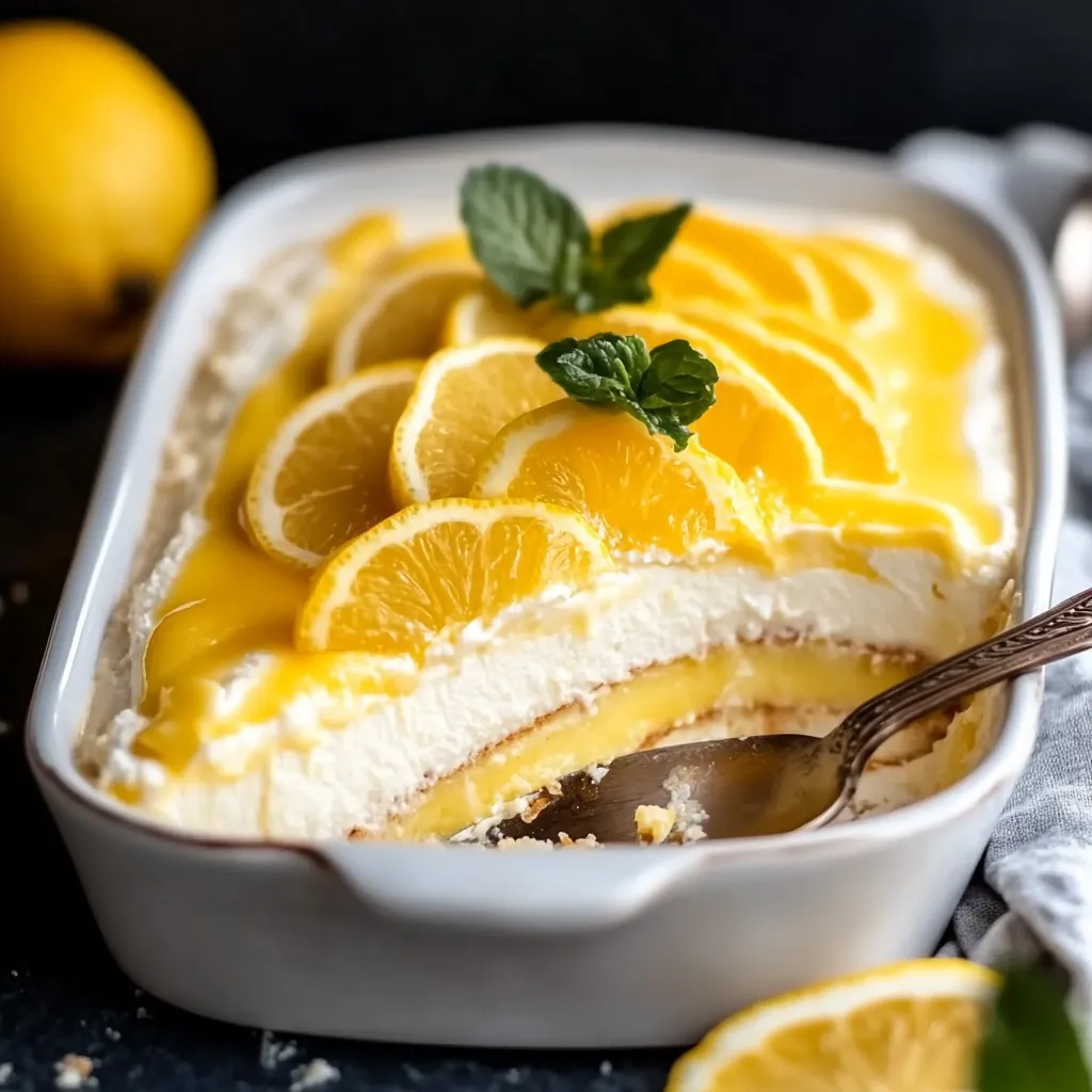A slice of lemon cake with a mint leaf on top.