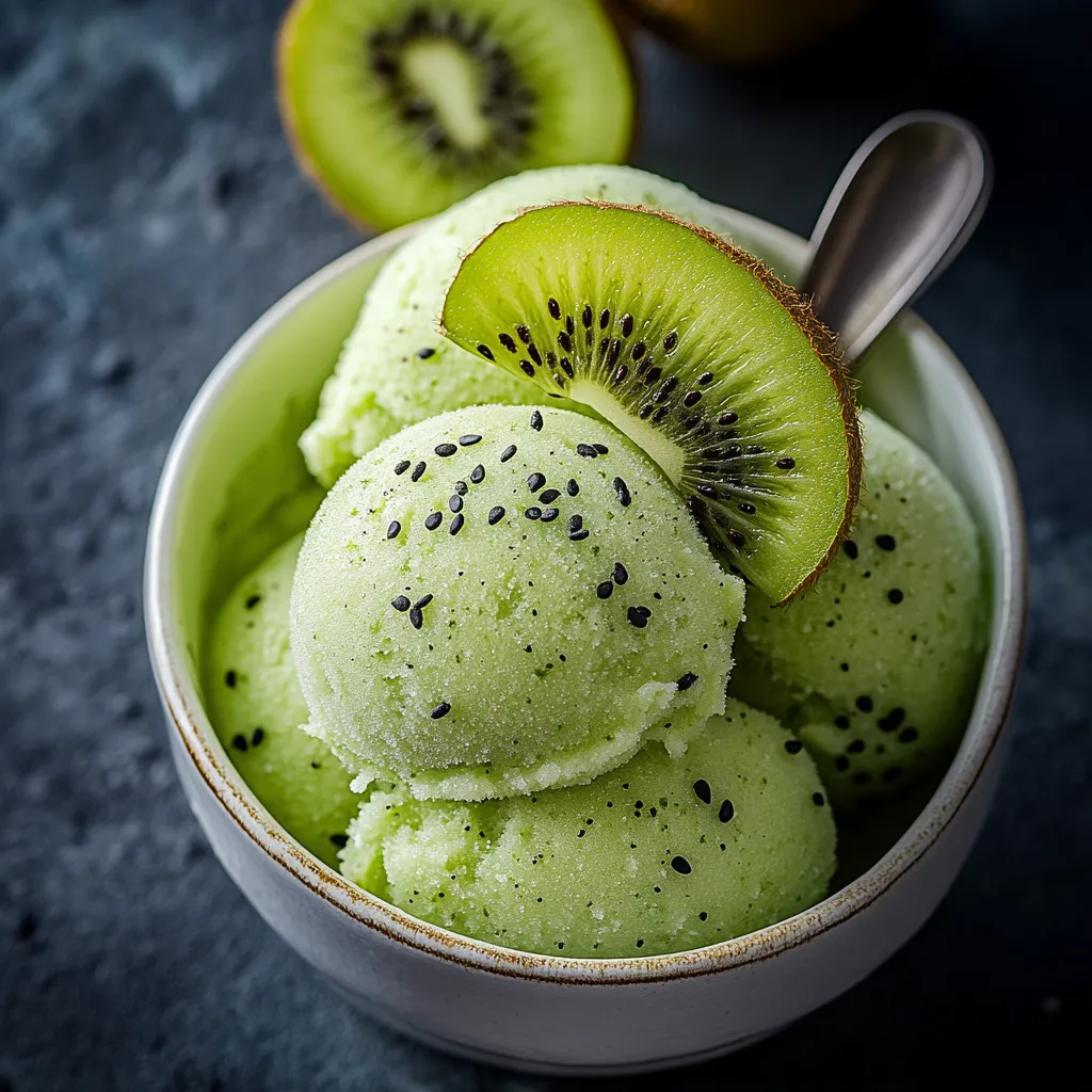 A bowl of green kiwi ice cream.