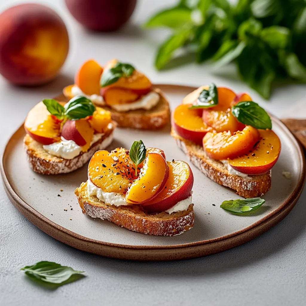 A plate of food with peaches and mint.