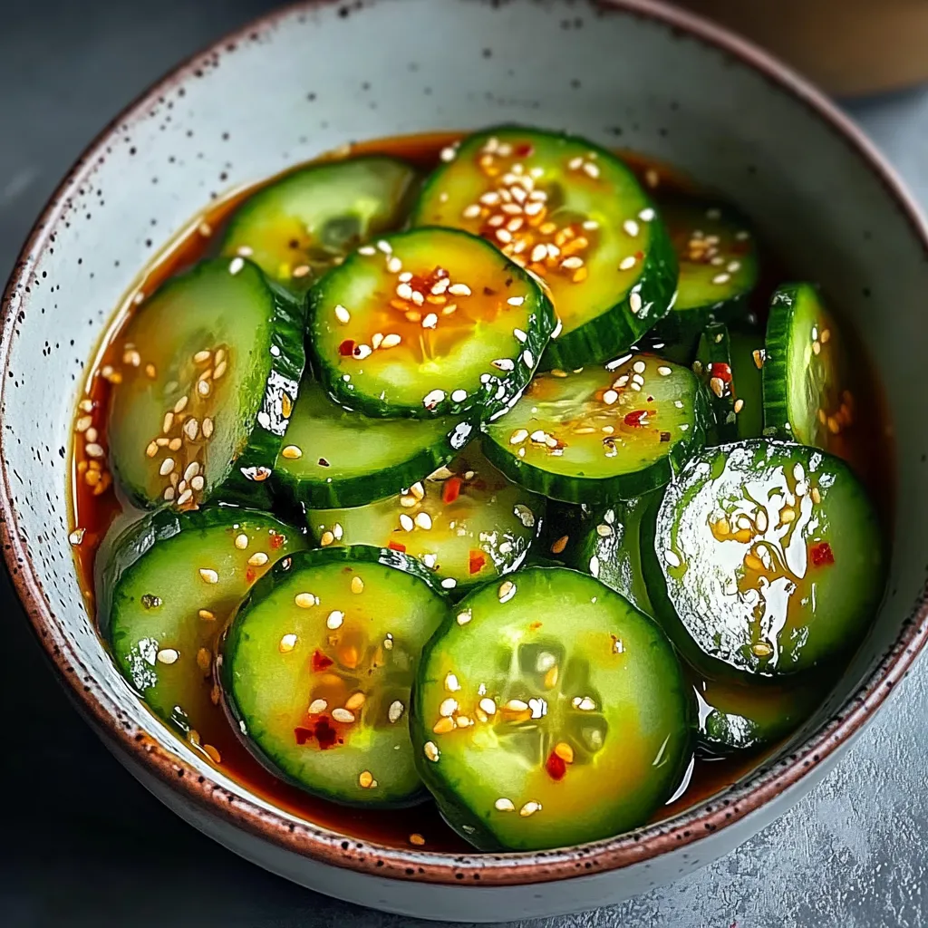 A bowl of cucumbers with spices.