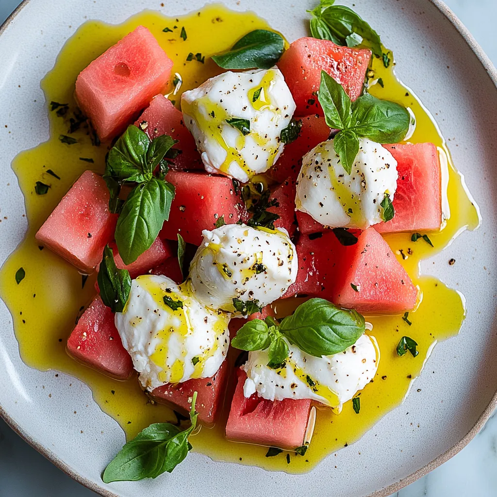 A plate of food with a slice of watermelon and cheese.