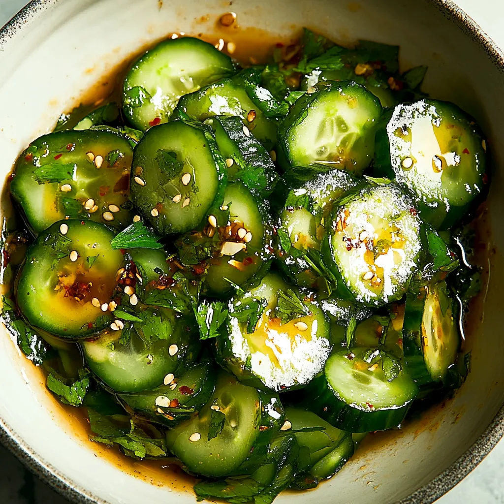 A bowl of cucumbers with a spoon in it.