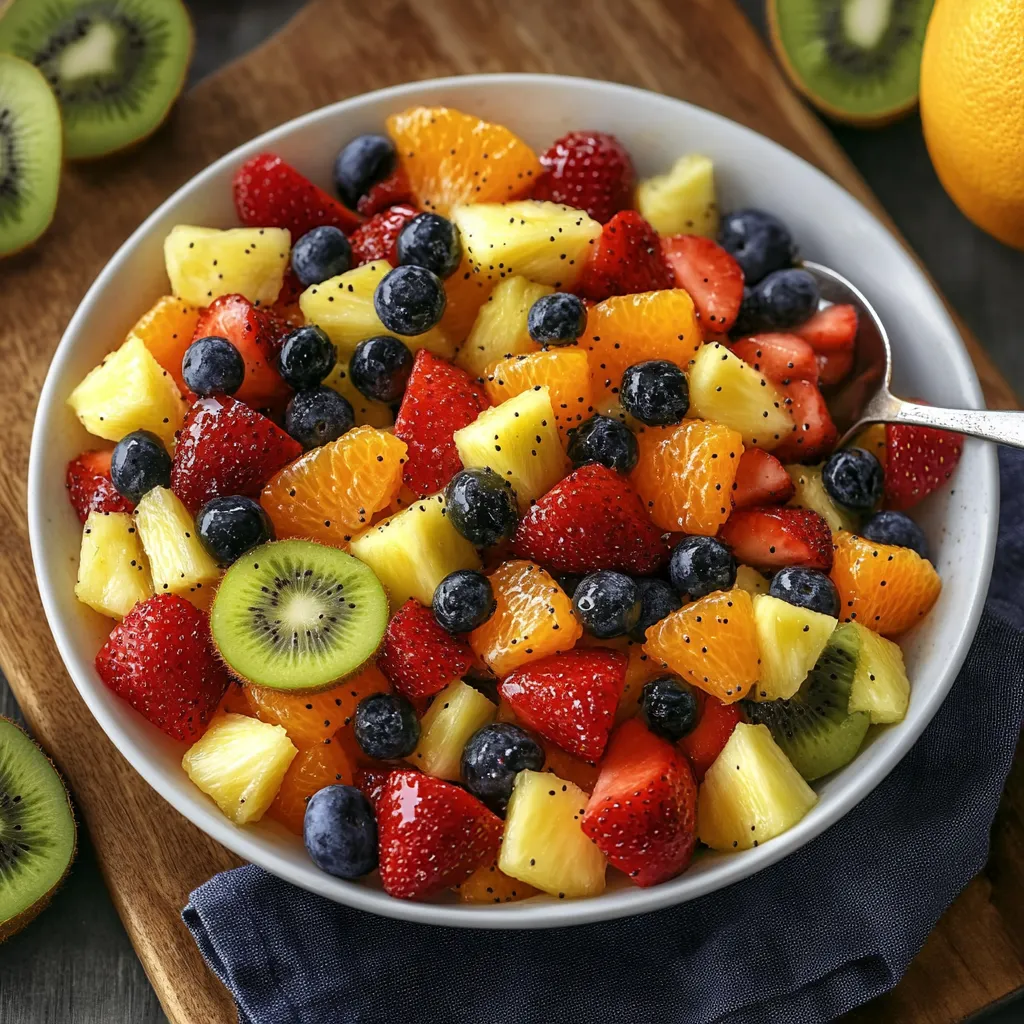 A bowl of fruit with blueberries, strawberries, kiwi, and oranges.