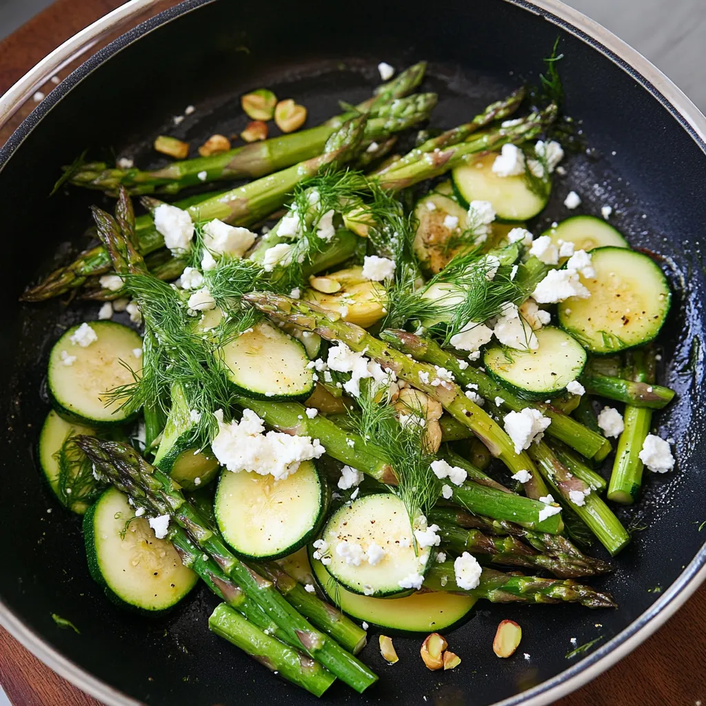 A bowl of vegetables including zucchini, asparagus, and green beans.