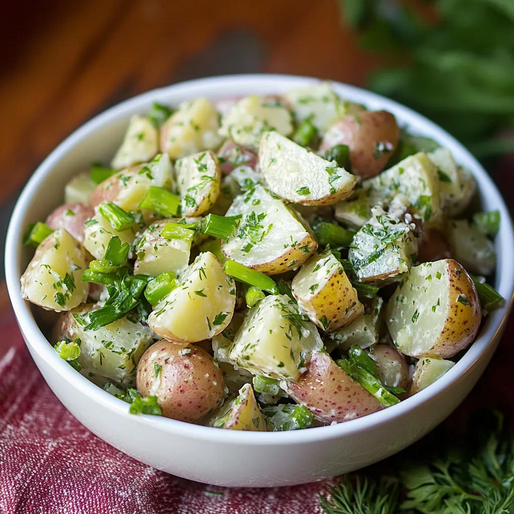 A bowl of potatoes with green toppings.