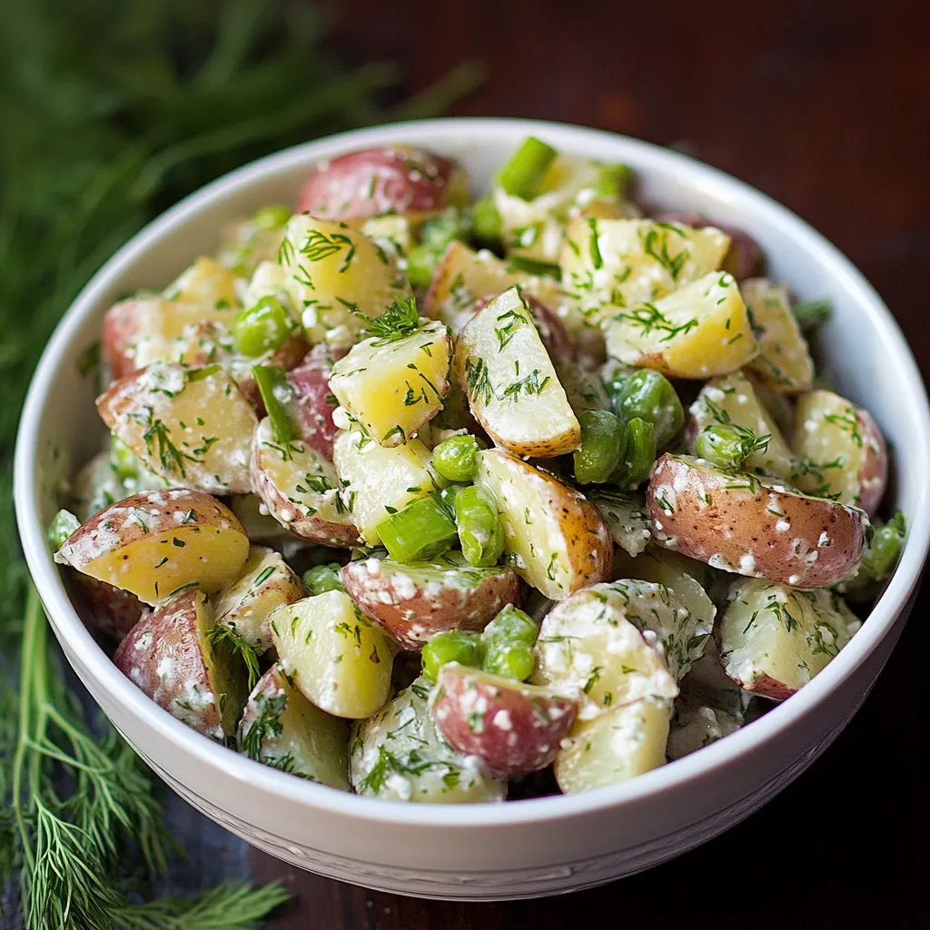 A bowl of potatoes and peas.