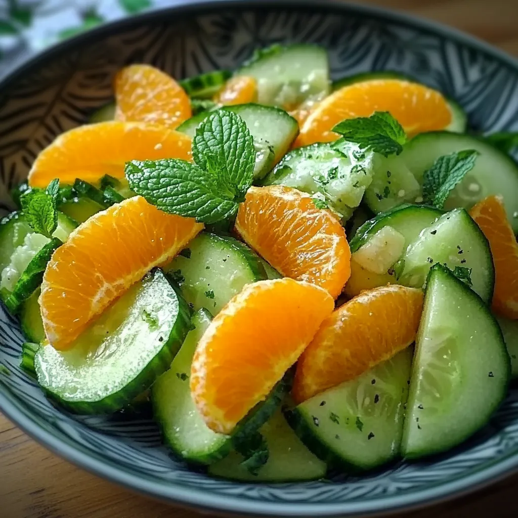A bowl of sliced oranges and cucumbers.