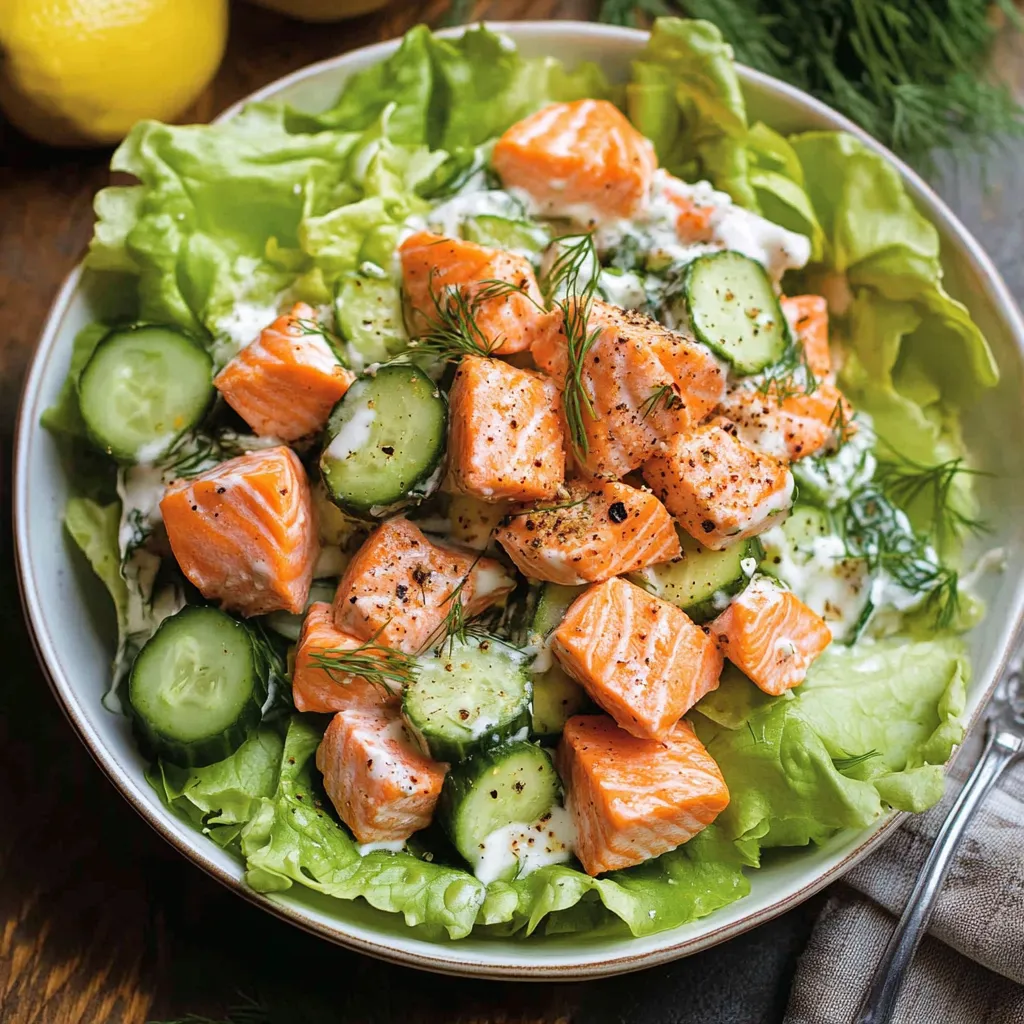 A bowl of salad with fish and vegetables.