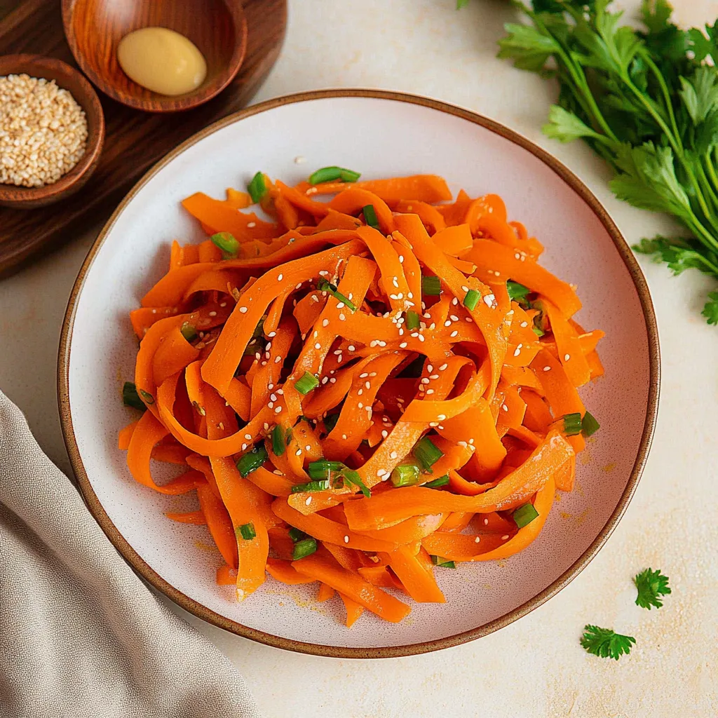 A bowl of noodles with carrots and green onions.