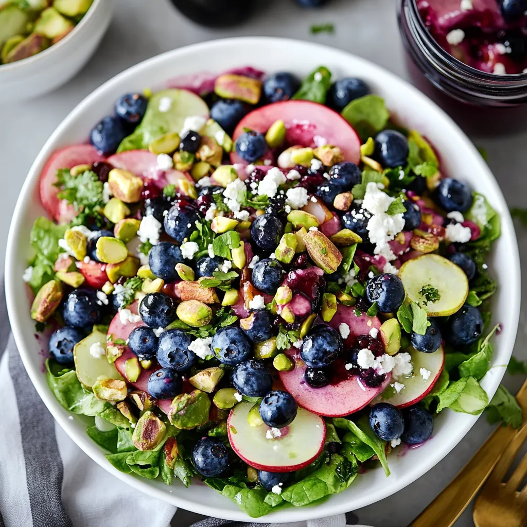 A bowl of salad with blueberries, apples, and walnuts.