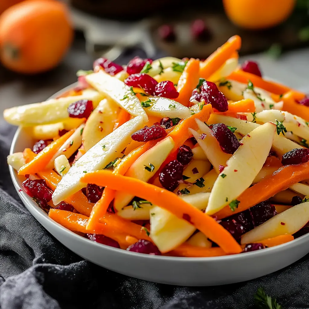 A bowl of vegetables including carrots and apples.