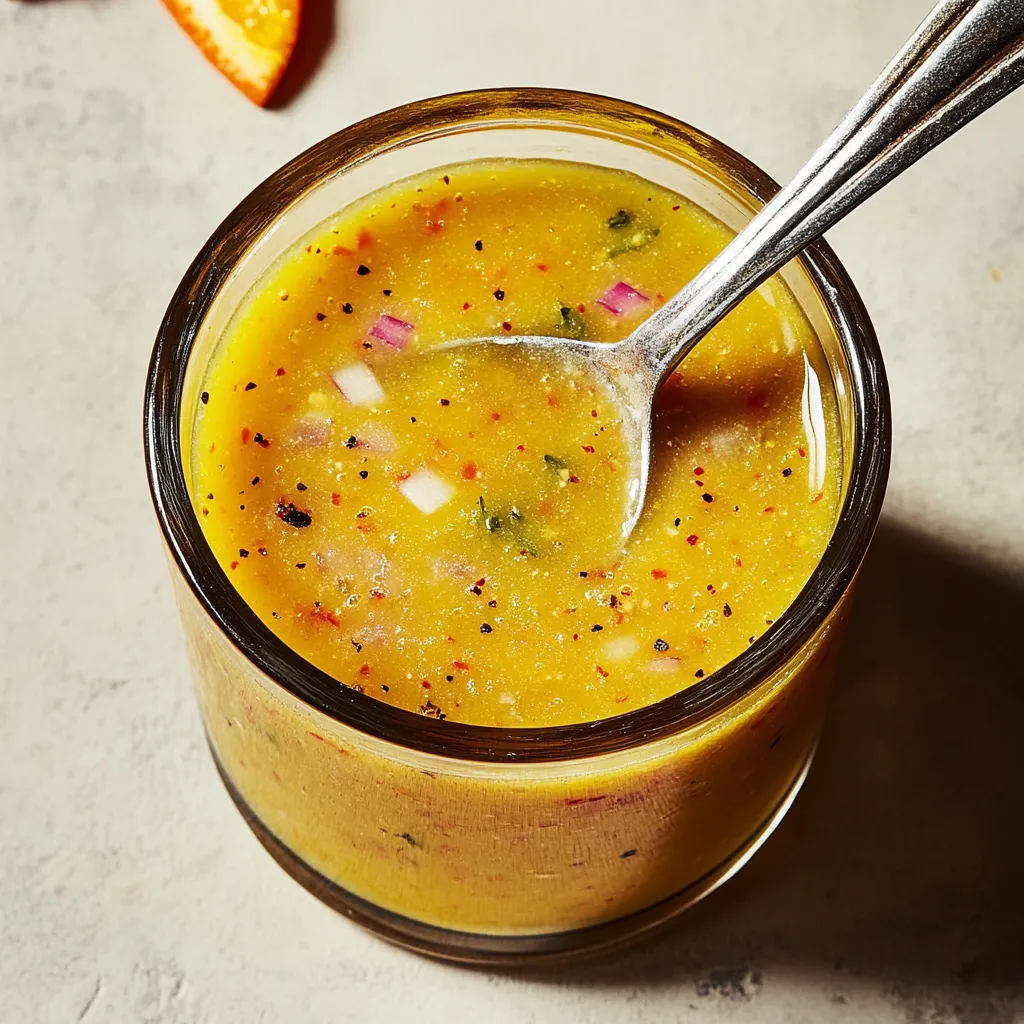 A spoon in a glass of soup.