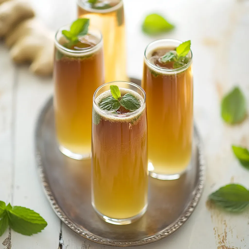 Three glasses of tea with mint leaves.