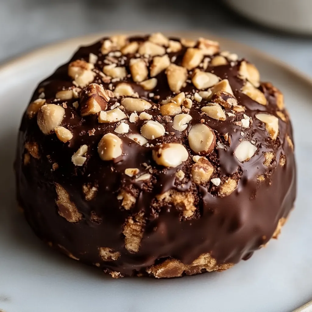 A chocolate cake with nuts on top.