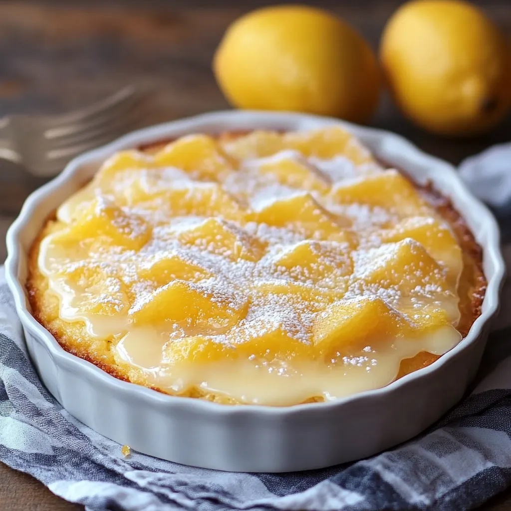 A slice of lemon cake with powdered sugar on top.